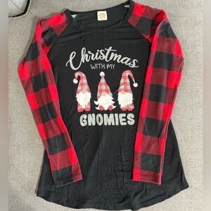 Black Tee with Red Plaid Sleeves